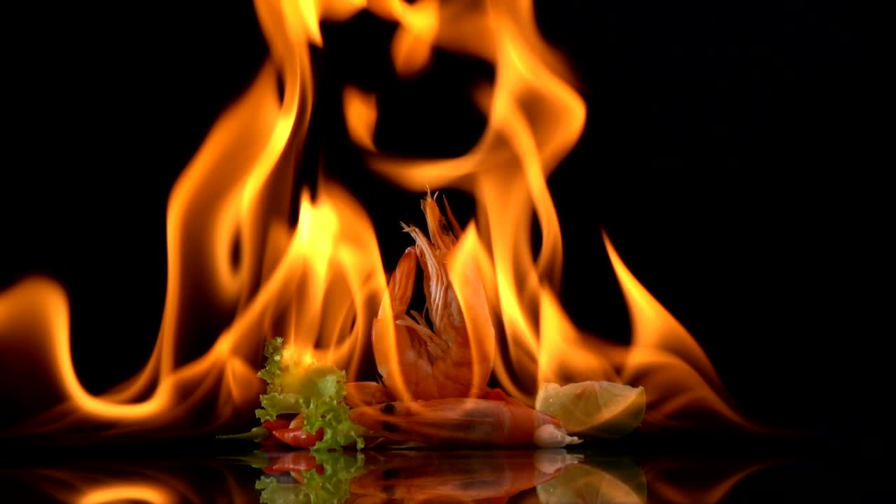 Seafood in flame, placeholder atmosphere, the approved hero stand-in